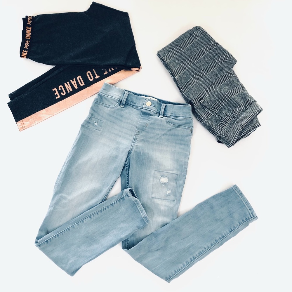 Lot of 3 pair abercrombie jeans graphic leggings and glen plaid pants